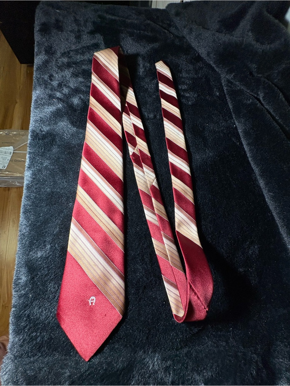 Etienne Aigner Burgundy and Cream Striped Tie